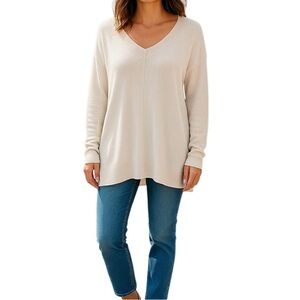 Worthington Sweater Women L Preppy Y2K Cozy V-Neck Neutral Effortless Oversized